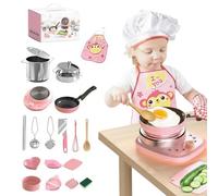 Kids Real Cooking Set, Children's Real Cooking Mini Kitchen Toys - 22 PCS Set, Childrens Mini Toy Cookware With Stove, A Tiny Truly Safe Kitchen For Beginner Food Making Educational Toys(Pink)