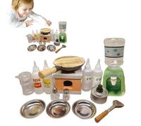 Kids Real Cooking Set, Pretend Play Kitchen Tools Educational Toys Playset, Complete with Seasoning Bottles & Frying Pot, Real Food Cooking Tools, for Live Broadcast