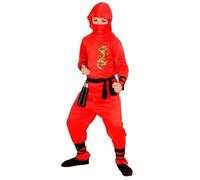 Kids Red Dragon Ninja Costume Martial Arts Fancy Dress Hooded Outfit