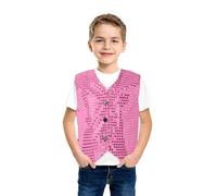 Kids Red Sequin Vest Boys' Blue Glitter Sequin Sleeveless V-Neck Button Down Dance Vest Top Waistcoat Boys Girls Kids Mental Sequined Vests Jazz Hip Hop Dance Waistcoat for Stage Performance