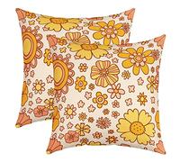 Kids Retro Hippie Flower Throw Pillow Cover Set of 2 24"x24" 60S 70S Groovy Decorative Throw Pillowcase Vintage Boho Plant Floral Pillow Case Cushion Cover Orange Botanical Blossom Cushion Case