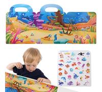 Kids Reusable Sticker Book - Waterproof Portable Puzzle Paper,Necessity Decoration With Handle, Foldable Early Education Learning Tool For Age 3+ For Home Travel