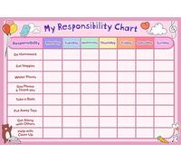 Kids Reward Star Chart Poster Prints (Pink, A4 (21 x 30cm), Responsibility Star Chart)