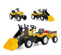 Kids Ride on Excavator, Pedal Go Kart with Manual Control Bucket, Detachable Cargo Trailer, Shovel, Rake, 6 Wheels, Horn, Construction Tractor for Kids 3+