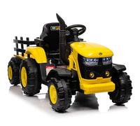 Kids Ride on Tractor with Detachable Trailer, 12V Battery Powered Electric Tractor with Remote Control, Dual Motors, Horn, Music/USB, 7 LED Lights, Ride on Toy Car for Ages 3+ (Yellow)