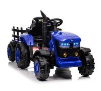 Kids Ride on Tractor with Detachable Trailer, 12V Battery Powered Electric Tractor with Remote Control, Dual Motors, Horn, Music/USB, 7 LED Lights, Ride on Toy Car for Ages 3+ (Blue)