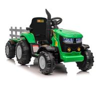 Kids Ride on Tractor with Detachable Trailer, 12V Battery Powered Electric Tractor with Remote Control, Dual Motors, Horn, Music/USB, 7 LED Lights, Ride on Toy Car for Ages 3+ (Green)