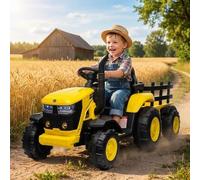 Kids Ride on Tractor with Detachable Trailer, 12V Kids Electric Car with Parental Remote Control, Battery Powered Ride On Toy with Music, Horn, LED Lights, Electric Cars for Kids Aged 3+ Boys Girls -C