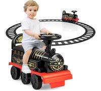 Kids Ride On Train and Track, 6V Electric Toy with Lights and Sounds, Retractable Footrest, Under Seat Storage, Christmas Theme Battery Powered Gift for Toddlers Boys Girls (Black)
