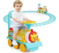 Kids Ride On Train with Track, 6V Electric Toy with Lights and Sounds, Retractable Footrest, Under Seat Storage, Christmas Theme Battery Powered Gift for Toddlers Boys Girls (Blue)