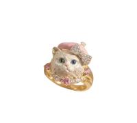 kids rings for girls Cute Animal Face Ring with Crystal Accents，CAT