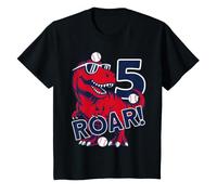 Kids Roar 5th Birthday Dinosaur Baseball T-Shirt