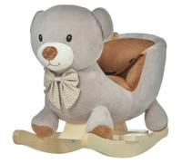 Kids Rocking Bear Plush Ride On Seat Sound Button Wood Base Seat Belt