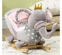 Kids Rocking Elephant Ride On Plush Toddler Toy Sound Wooden Base Seat Nursery