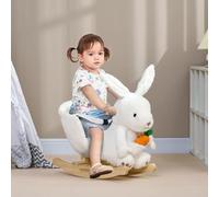 Kids Rocking Horse - Assembly required - Color: White, Natural Wood Finish - Overall Dimensions: 23.5" L x 13" W x 19.75" H - Package Includes: 1 x Kids Rocking Horse - 3 x LR44 Battery - 1 x Manual