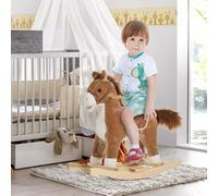 Kids Rocking Horse - Solid Steel Frame - Fitted With A Flat Seat, Reins - 2 X Aa Batteries Required (included) - Color: Brown And White - Materials: Plush, Wood, Steel - 1 X Rocking Horse - 1 X Manual