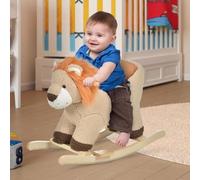 Kids Rocking Horse - Solid Wood Curved Base - Cute Lion Themed Seat - Sound Button On The Ear Color: Brown - Materials: Plush, Wood, And Steel - Package Includes: 1 X Rocking Horse - 1 X Manual