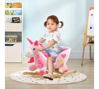 Kids Rocking Horse with 32 Songs Interactive Toy for Toddlers Ages 18-36 Months Safe Rocker with Seatbelt Pink Wooden Base