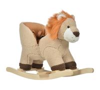 Kids Rocking Lion Plush Ride On Seat Sound Button Wood Base Seat Belt