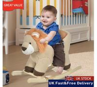330-115 HOMCOM Baby Rocking Horse, Plush Ride on Lion Seat for Toddlers 18-36 Months with Sound, Seat Belt, Wood Base, Animal Rocker for Children, Brown