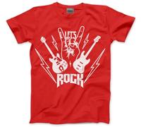 Kids Rockstar Tshirt - Childrens Let's Rock! Guitar Band Kid T-Shirt Rock Star Day Top Rock N Roll Unisex School Tee - 3-4 Years Red