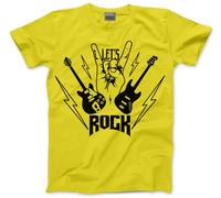 Kids Rockstar Tshirt - Childrens Let's Rock! Guitar Band Kid T-Shirt Rock Star Day Top Rock N Roll Unisex School Tee - 5-6 Years Yellow