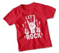 Kids Rockstar Tshirt Childrens Let's Rock! Guitar Band Rock N Roll Tee 5-6 Years Red