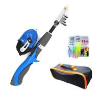 Kids Rod Fishing Telescopic Plus Reel for Combo with Travel Bag Retractable Family Set Pole Fishing for Children Parent Child Outdoor Storage Sport (Blue)