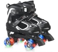 Nattork Kids Roller Skates for Boys Girls, 4 Sizes Adjustable Roller Skates with All Light up Wheels, Full Protection for Children's Indoor Outdoor (Black, Small(9-12))
