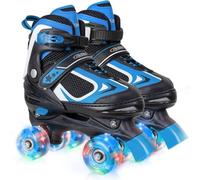 Nattork Kids Roller Skates for Boys Girls, 4 Sizes Adjustable Roller Skates with All Light up Wheels, Full Protection for Children's Indoor Outdoor (Blue, Medium(13-3))