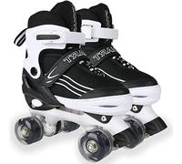 Kids Roller Skates for Girls Boys Adjustable Roller Skates with Light Up Wheels, Fun Illuminating for Girls Boys, Suitable for Both Indoor and Outdoor Use (White/Black, Large-UK 4-7)