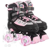 Kids Roller Skates for Girls, Pink Adjustable Roller Skates for Teens Youth Ages 6-12 10 11 12, Beginners Outdoor Sports, Best Birthday Gift for Girls Kids