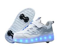 Kids Roller Skates Shoe with LED Lights,Roller Shoes Sneakers for Boys Girls,Light Up Trainers with Wheels,Comfort,Multifunction,for Children's Park Sports Walking White