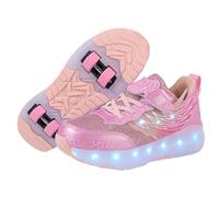 Kids Roller Skates Shoes with LED Lights,Roller Shoes Sneakers for Boys Girls,Kids Trainers Roller Skates Shoe with Wheels,Light Up,Comfort,for Children's Park Sports Walking Pink