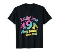 Kids Roller Skating 9th Birthday Party Girls Born 2017 T-Shirt