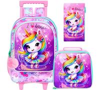 Kids Rolling Backpack for Girls and Boys,Unicorn Mermaid Dinosaur Animal Roller Backpacks Set with Wheels for Kids, Girls Rolling Backpack - UV Printing Unicorn Pink, One Size