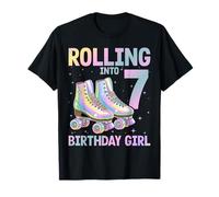 Kids Rolling Into 7 Roller Skating 7th Birthday Girls Party T-Shirt