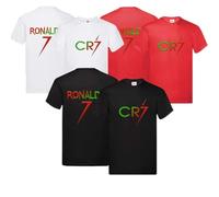 Kids Ronaldo Inspired Soccer T Shirt 3 Pack Footy Merch Ronaldo TEEs Boys Girls Gift Top Tee 5-13yrs Number 7# 7 Cristiano Ronaldo T-Shirt (UK, Age, 5 Years, 6 Years, Black, White & Red)