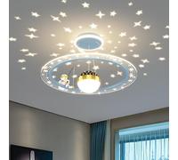 Kids Room Astronaut LED Ceiling Light with Projector Stars Dimmable Round Modern Chandelier Pendant Light Boys Bedroom Ceiling Light for Girls Boys Room Nursery Children, Pink White Blue (Blue)