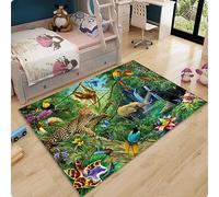 Kids Room Rug,3D Printed Jungle Animals Giraffe Lion Monkey Zebra Carpet Non-Slip Carpet Floor Mat 100 * 160cm