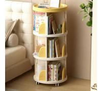Kids Rotating Bookshelf on Wheels - 3-Tier Yellow Plastic Corner Bookcase for Small Spaces Easy-Move Compact Storage Solution for Children's Rooms and Playrooms
