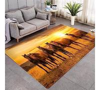 Kids Rug - 3D Brown Sunset Prairie Animal Horse Rug, Childrens Rugs For Bedroom, Area Carpet For Kids Room, Nursery Or Playroom Carpets - Baby Bedroom Accessories For Boys & Girls 80 X 160 Cm / 31.49