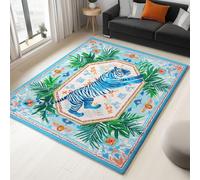 Kids Rug Abstract Breathable Stain Resistant Foldable, 180 X 240 Cm For Baby Room Classroom Children'S Bedroom Decor, Animals Flowers Tiger Soft Play Mats Non Slip Washable Light Blue Area Carpets