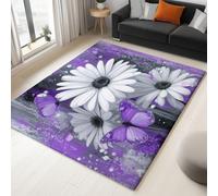 Kids Rug Digital Art Breathable Stain Resistant Foldable, 80 X 150 Cm For Baby Room Classroom Children'S Bedroom Decor, Animals Flowers Butterflies Play Mats Non Slip Washable Purple Area Carpets