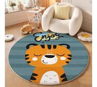 Kids' Rug Girls Bedroom Décor, Rugs for Teens Dorm, Nursery Bedroom Living Room Area Rug for Baby Toddler Room Grey Crawling Playmat Carpet Round Animal Tiger Elephant Lion (Grey, 100x100cm)