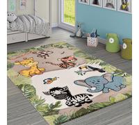 Kids Rug Jungle Animals Giraffe Lion Monkey Zebra Beige Cream