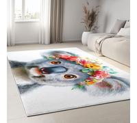 Kids Rugs for Bedroom - Soft Non-Slip Living Room Area Rug 100 x 150 cm for Office Dining Room Cartoon Cute Happy Koala, Washable Classroom Carpet for Toddler Nursery Kids Room Decor, White