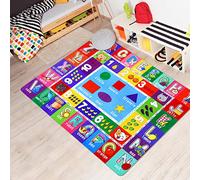 Kids Rugs for Bedrooms: 135 X 110 cm Baby Play Rugs for Children with ABC Numbers Shapes and Animals Educational Area, Road Car Carpet Soft Play Mat for Floor Playroom Room Decor