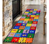 Kids Rugs for Boys Girls Bedrooms, 60x180cm Alphabet and Numbers Play Mat with Construction Vehicles Diggers, Educational Children's Runner Rug for Playroom Nursery, Non-Slip Washable Floor Carpet
