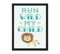 Kids Run Wild Child Lion Large Framed Art Print Poster Wall Decor 18x24 inch